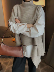 Casual Loose Slit Knitted Sweater Cape