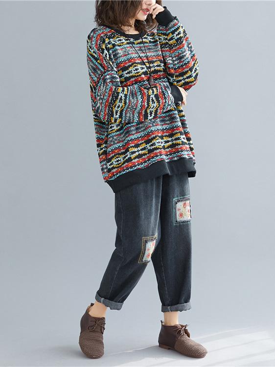 Retro Colorful Striped Warm Loose Sweater