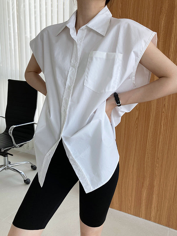 Simple Loose Right Angle Shoulder Sleeveless Shirts