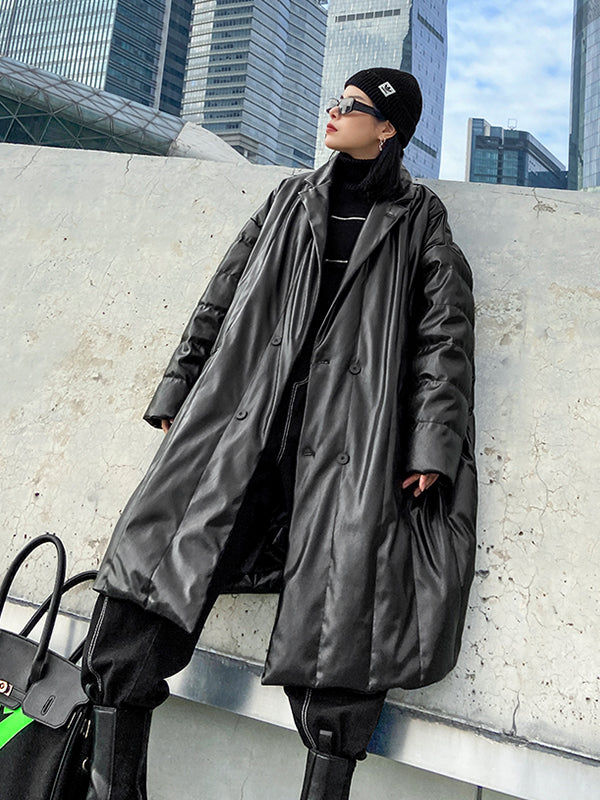 Women Solid Color Lapel Thick Casual Coat