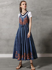 Vintage Embroidery Braces Dress