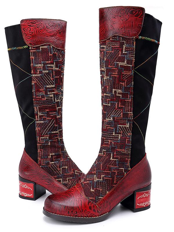 Vintage Chunky Mid Heel Knee High Boots