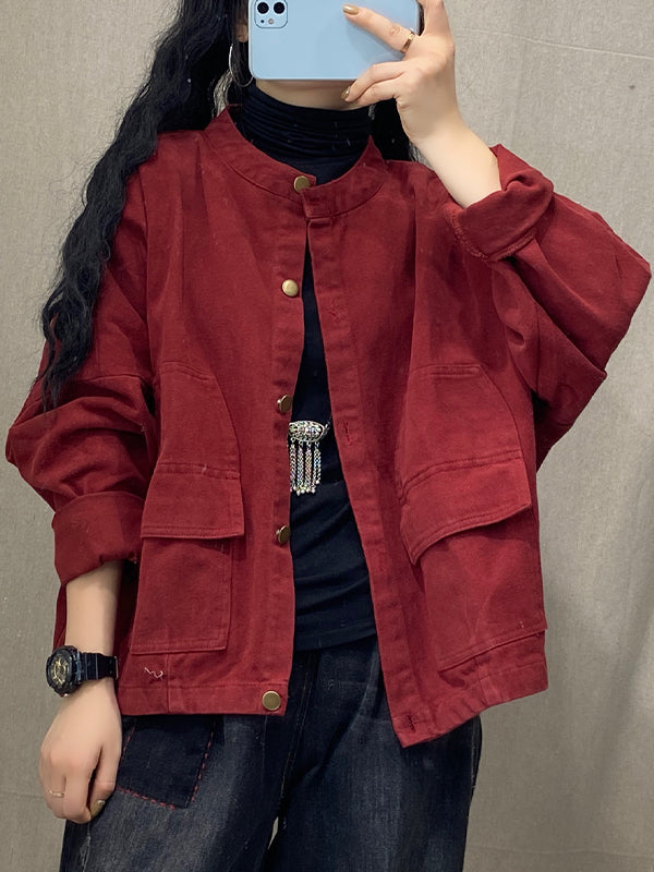 Retro Solid Color Stand-Up Collar Coat