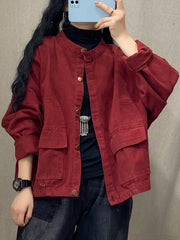 Retro Solid Color Stand-Up Collar Coat