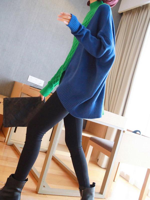 Loose Split-Joint Color Knitting Sweater