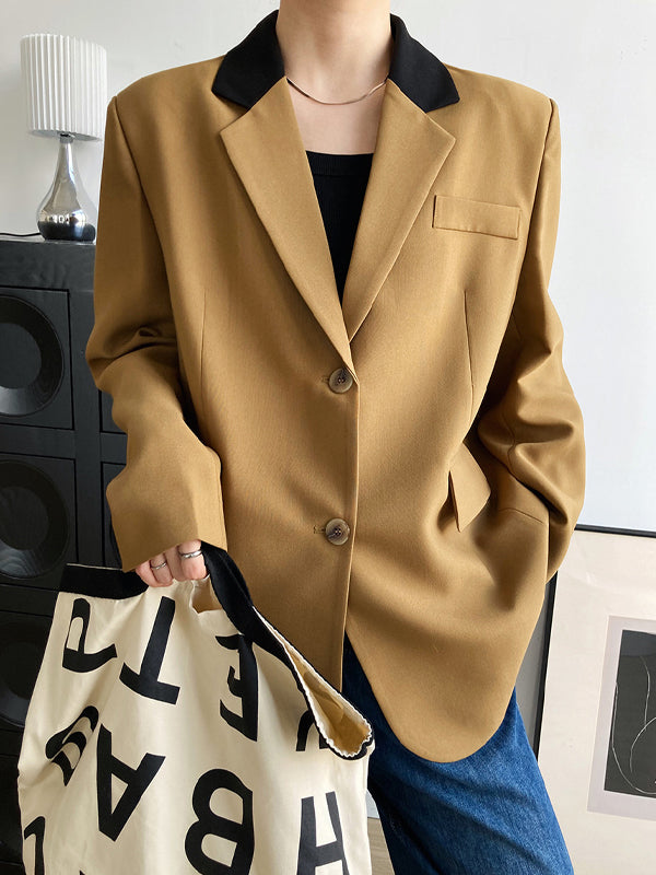 Contrasting Color Lapels Urban Blazer Outwear