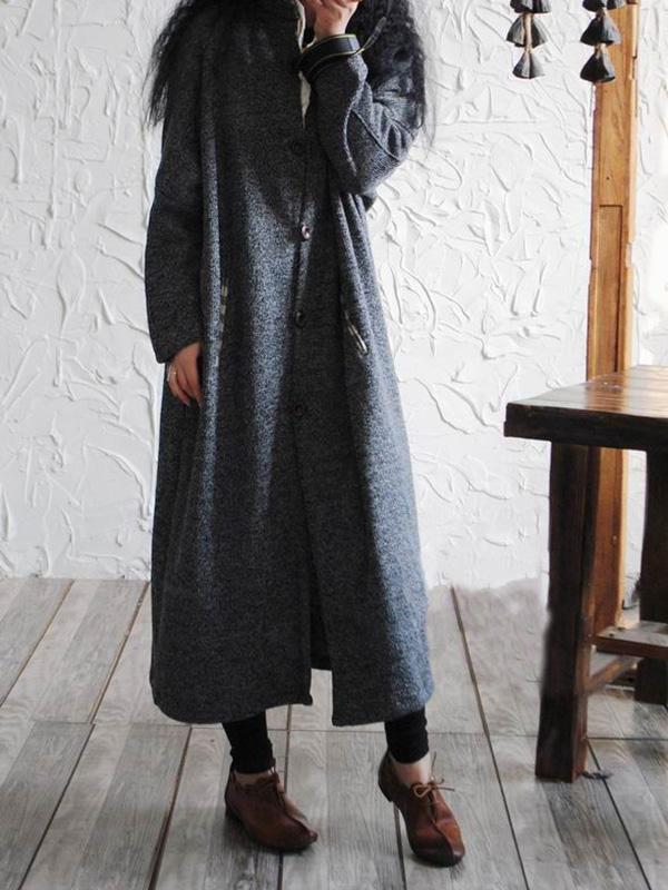 Retro Split-joint Woolen Long Outwear