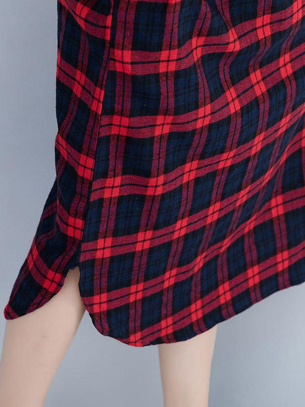 Loose Plaid Split-Joint Shirt Dress