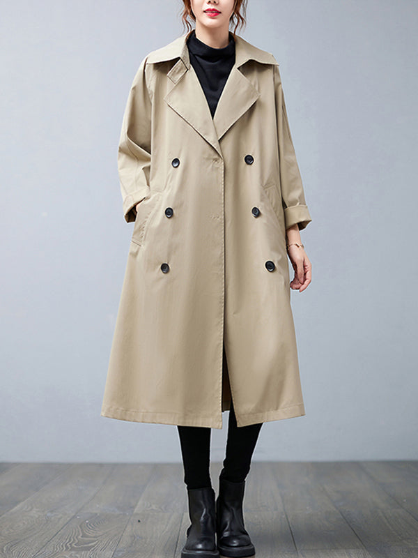 Loose Buttoned Notched Collar Trench Coat