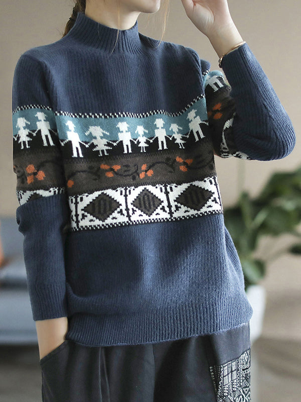 Vintage Loose Print Casual Sweater