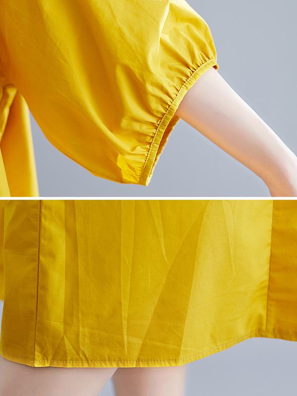 Casual Loose Solid Half-Sleeve Long Dress