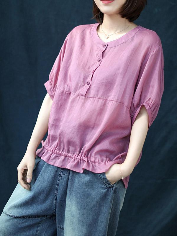 Loose Solid Linen Falbala Shirt