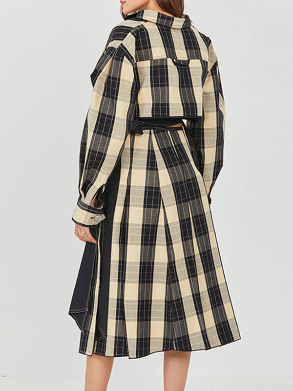 Women Casual Plaid Contrast Color Loose Coat