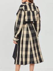 Women Casual Plaid Contrast Color Loose Coat