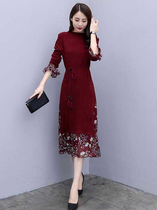 Floral Horn Sleeve Cropped Midi Dress