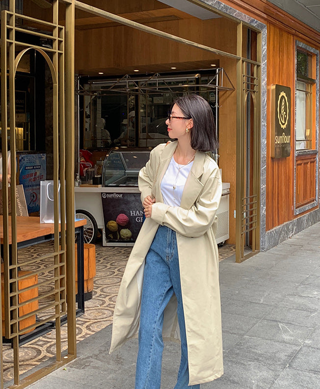 Ladies Solid Color Casual Long  Coat