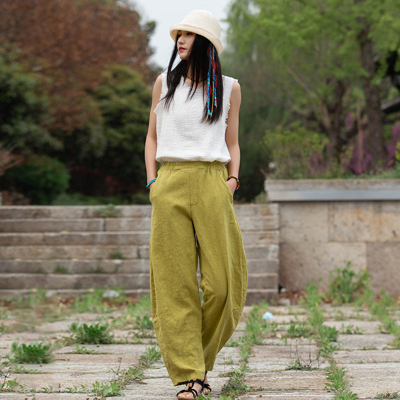 Retro Wide-Leg Pants With Elastic Waist