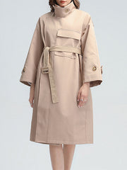 Women Lapel Solid Color Casual Coat