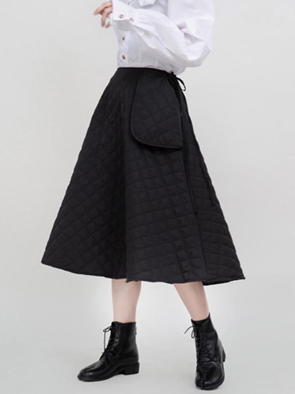 Black Large Pocket Thickening A-Line Skirt