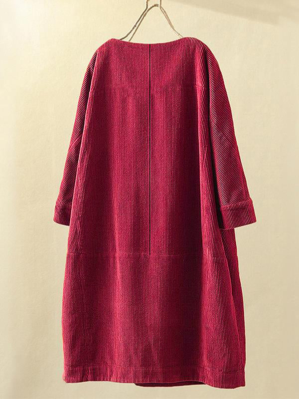 10 Colors Vintage Solid Color Split-Joint Mini Dress Corduroy Dress