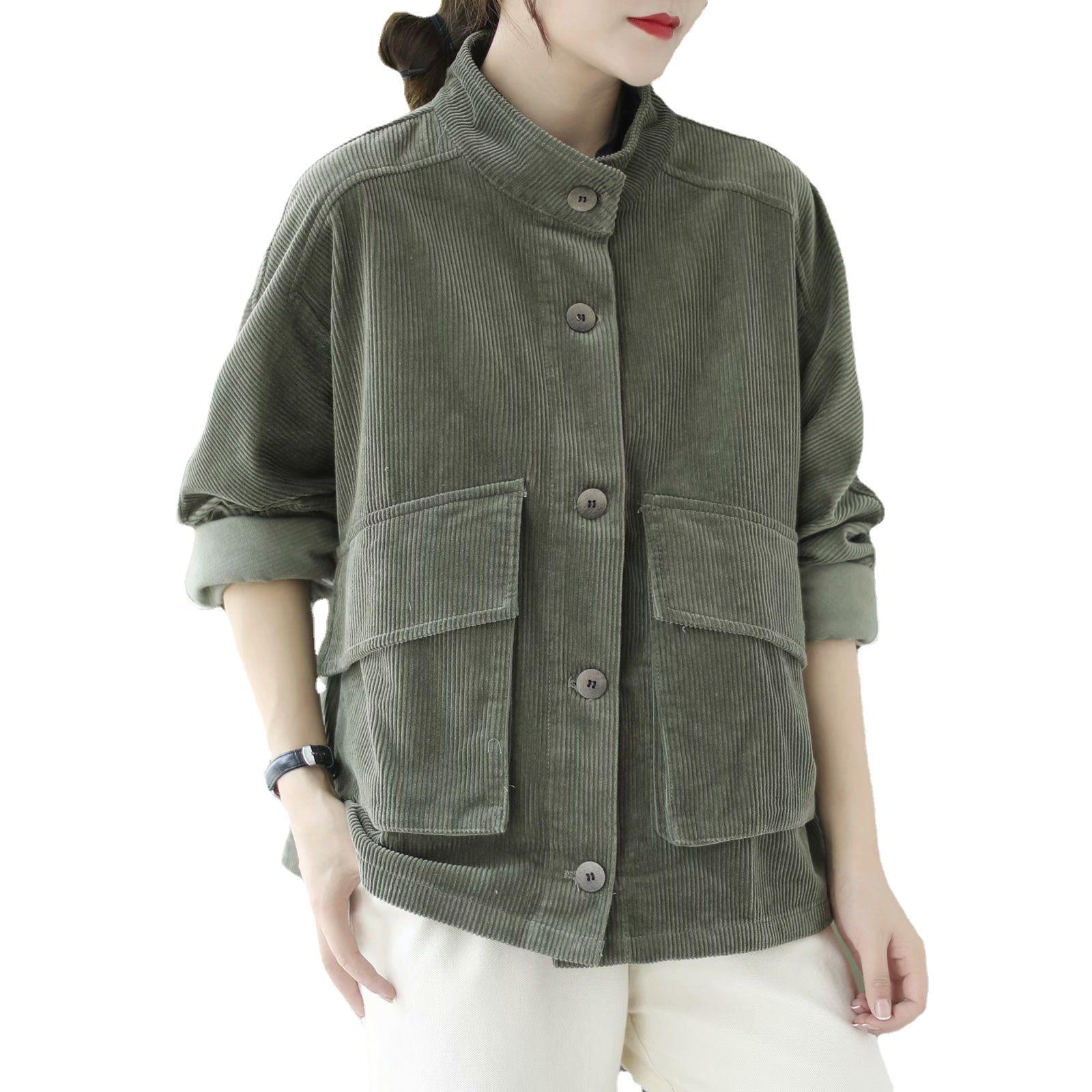 Loose Casual Solid Color Stand Collar Coat