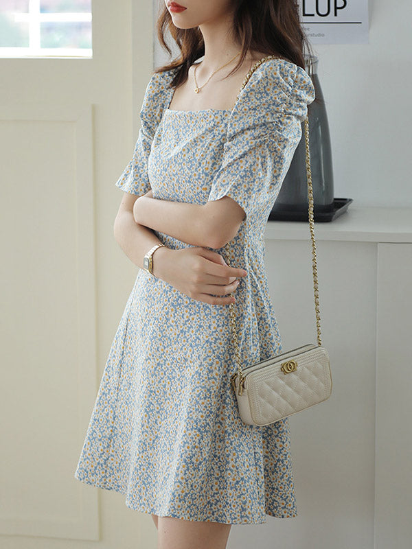 Original Bishop Sleeve Floral Square-Neck Dress