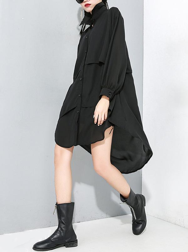 Black Cropped Splicing Lapel Long Shirt