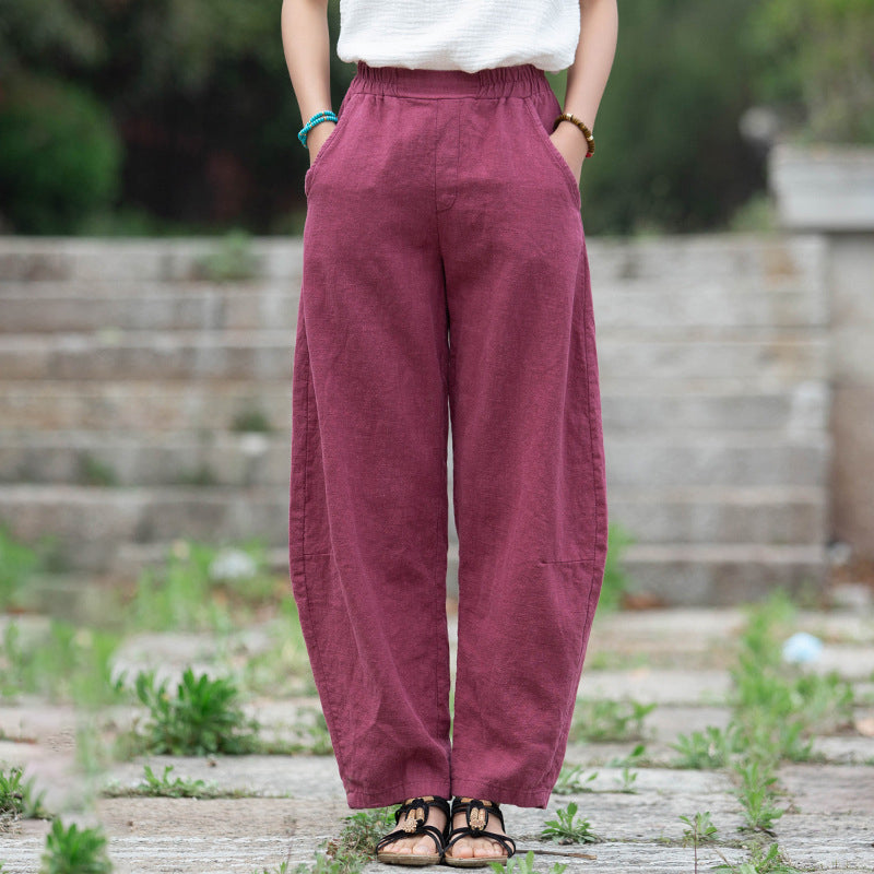 Retro Wide-Leg Pants With Elastic Waist