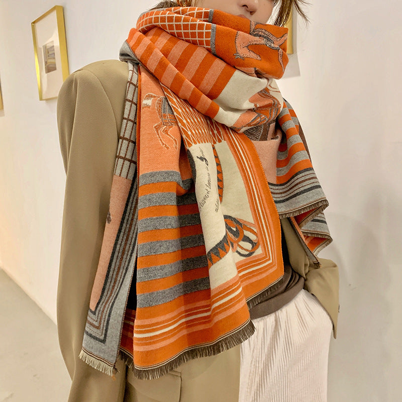 Imitated Cashmere Printed Long Warm Scarf