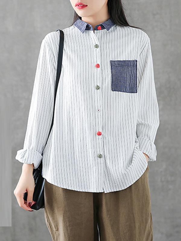 Splicing Patch Striped Shirt