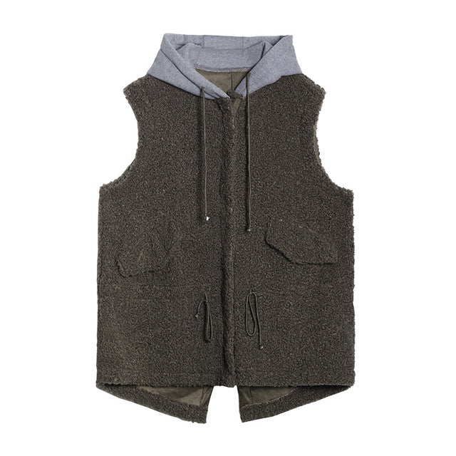 Women Hooded Color Matching Casual Vest