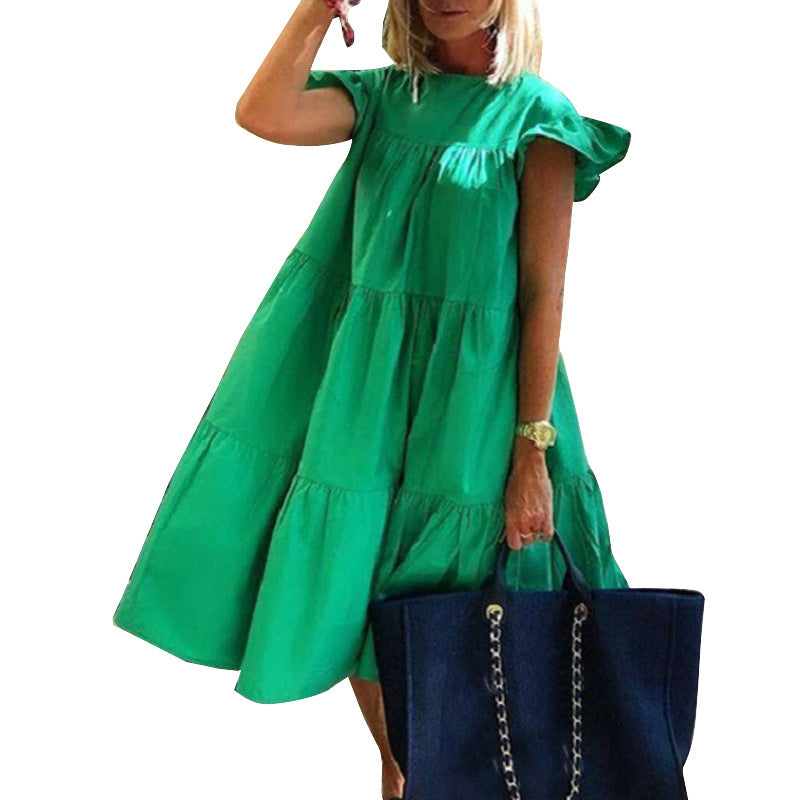Solid Ruffled Casual Midi Dress