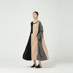 Loose Contrasting Irregular Stitching Knitted Midi Dress