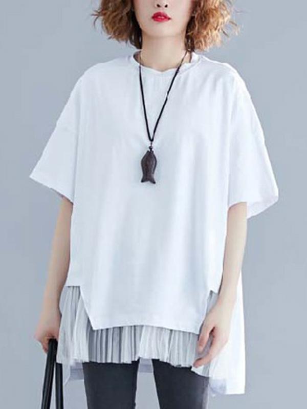 Loose Mesh Splicing False Two T-Shirt