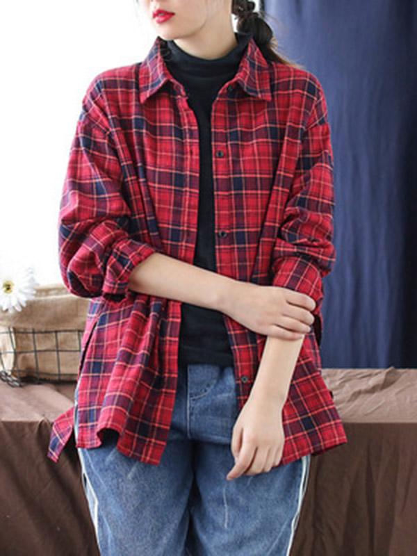 Vintage Plaid Loose Shirt