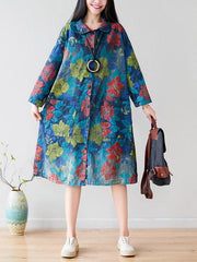 Loose Vintage Printed Single-Breasted Long Shirt