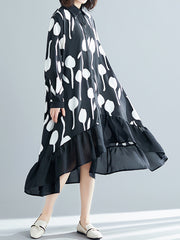 Printed Ruffle Shirt Midi Dress
