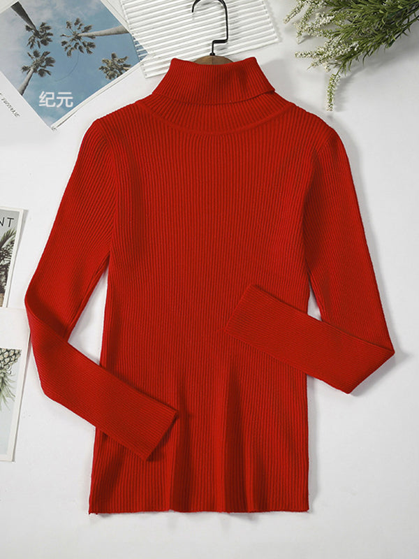 Minimalist Skinny Pure Color High-Neck Sweater Tops