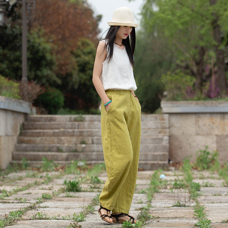 Retro Wide-Leg Pants With Elastic Waist