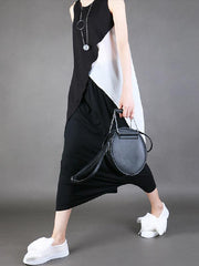 Black&White Split-joint Round-neck Sleeveless T-shirt