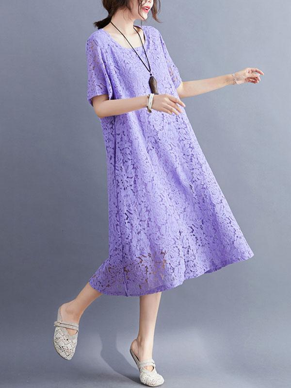 Fashion Embroidered Hollow Solid Dress