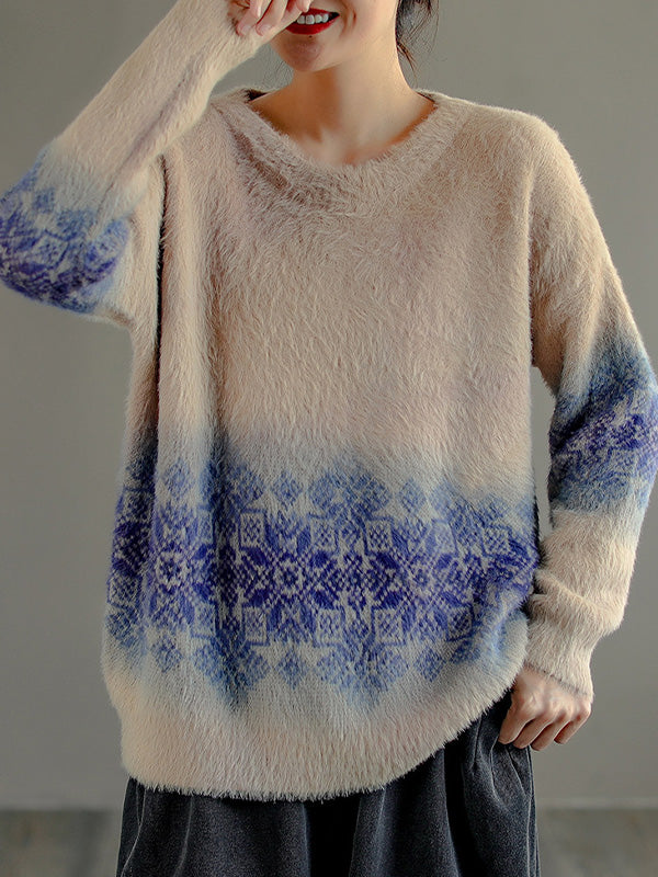 Vintage Printed Mink Knitted Sweater