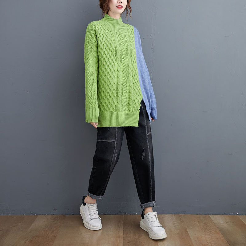 Turtleneck Simple Contrast Color Knit Sweater