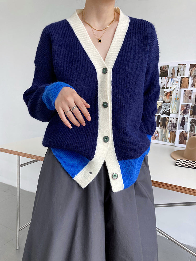 Knit Contrast Color Loose Sweater Coat