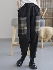 Retro Loose Stitching Pocket Plaid Jeans