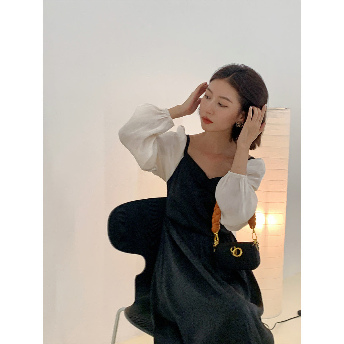 Retro Splicing Backless Midi Dress