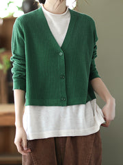 Retro Color-Block Fake Two-Piece Knitted Sweater Cardigan