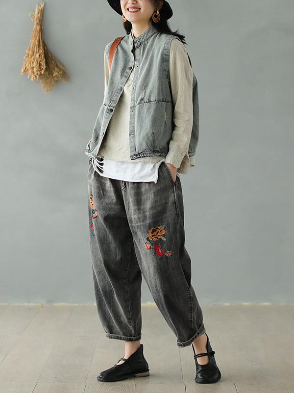 Vintage Loose Sleeveless Hole Jean Vest