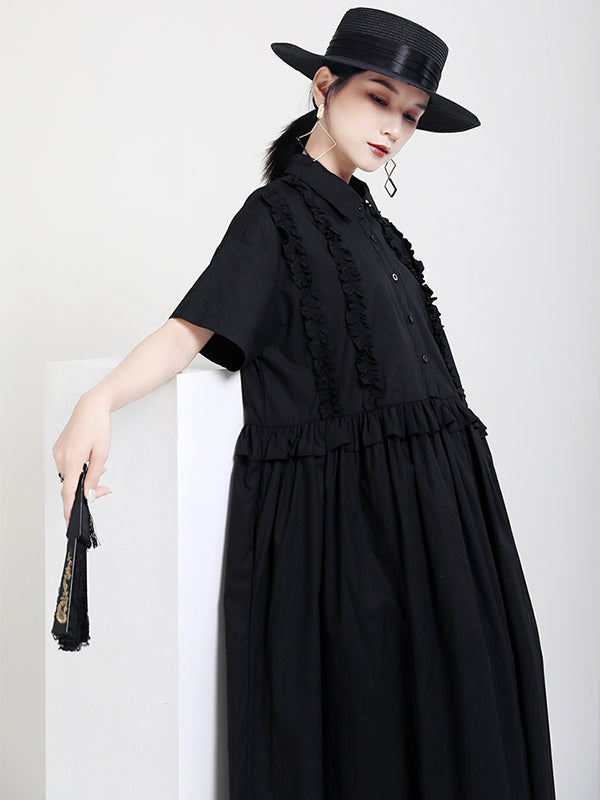 Loose Stitching Ruffled Short Sleeve Dress