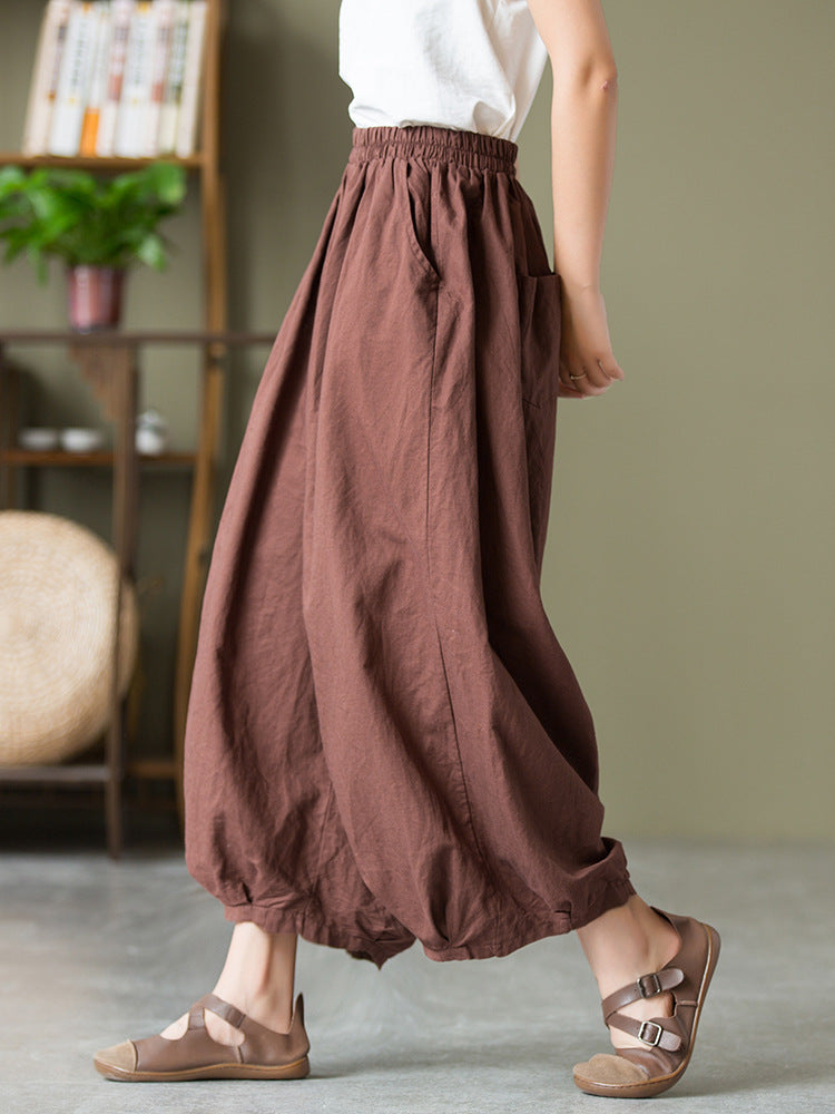 Solid Color Elastic Waist Loose Casual Pants